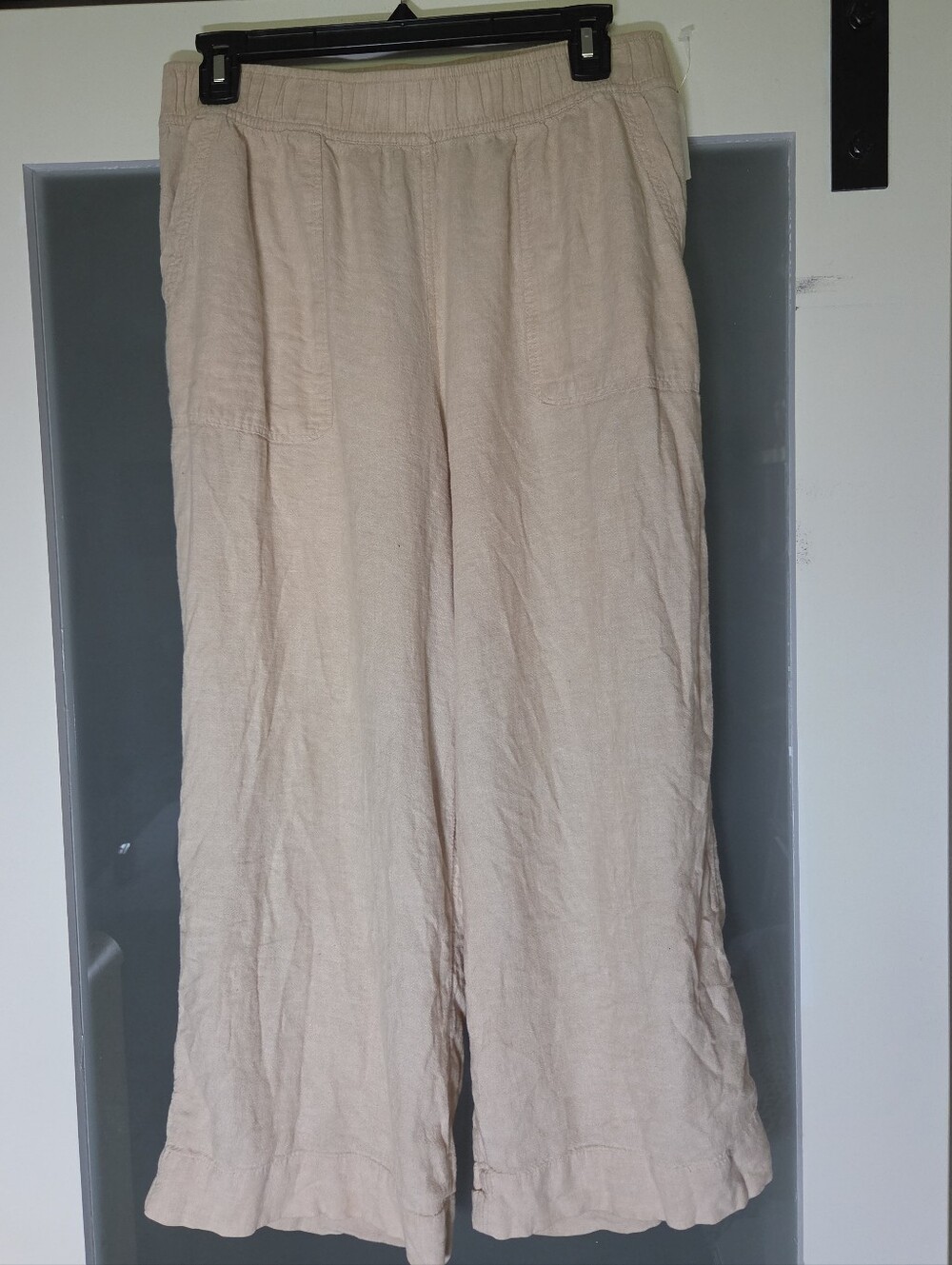 Sigrid Olsen Linen Wide Leg Hi Rise Capri Elastic Waist Boho Pants Size M Beachy